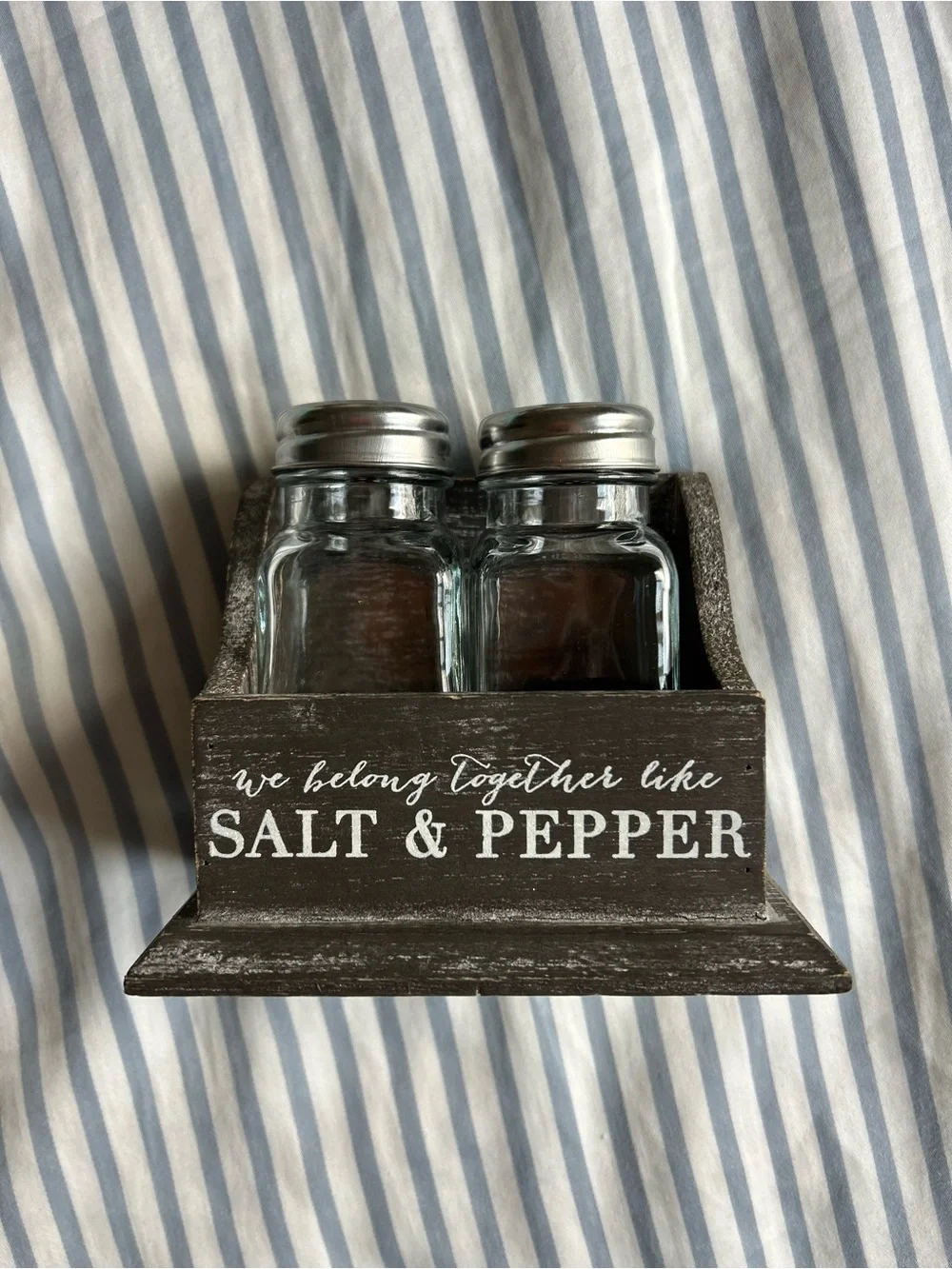 Rustic Salt & Pepper Shaker Set with Holder - Brown and Silver